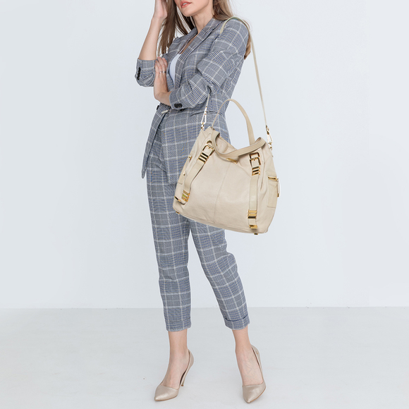 MICHAEL KORS Cream Leather Buckle Side Pocket Shoulder Bag - Picture 9 of 9